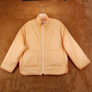 ZARA Jacket Girls Size 11 Orange Puffer Lightweight Packable Boxy